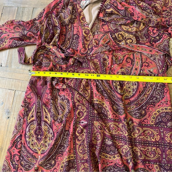 Anthropologie Tiny Odetta Dress Women’s Large Paisley Bohemian Wrap Tie Waist - Picture 12 of 13